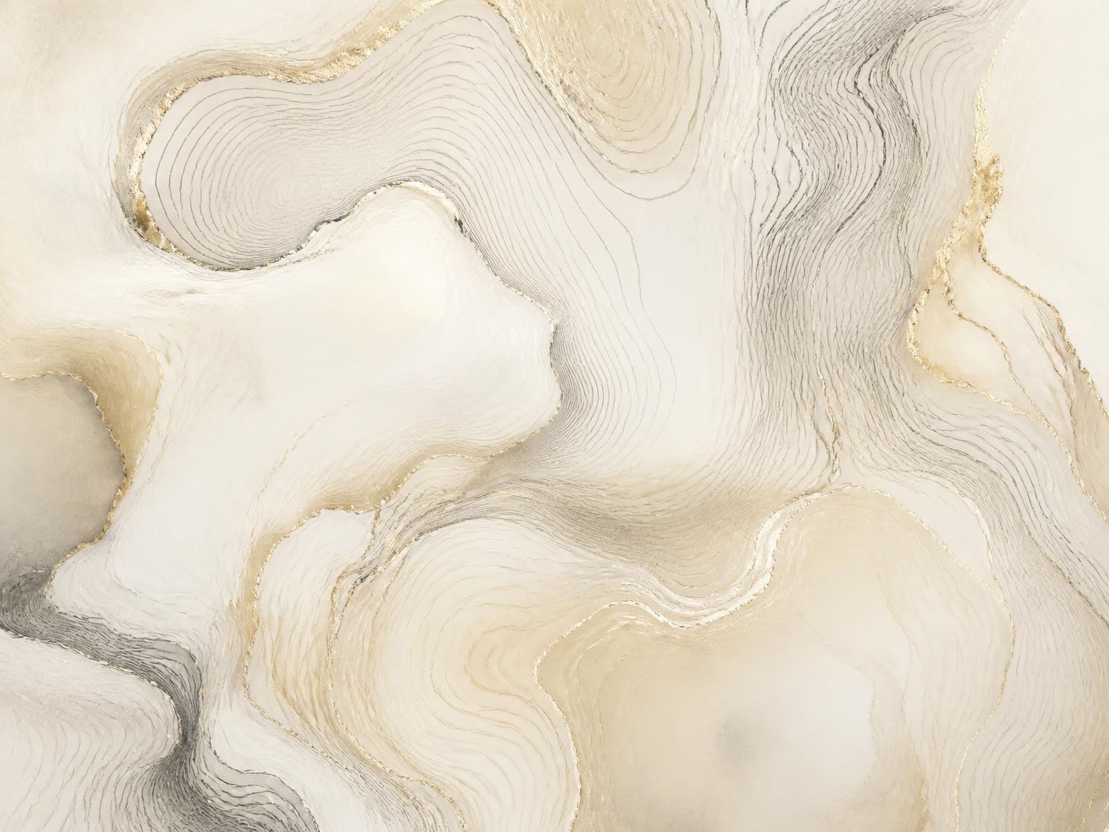 Abstract topographic contour lines in ivory and muted gold